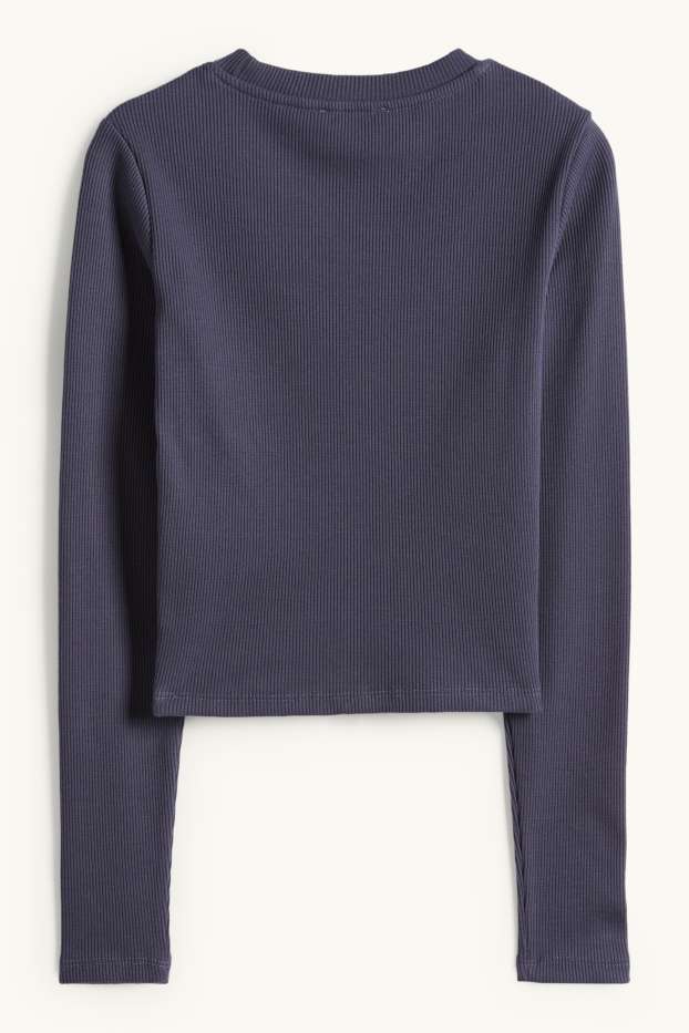 Dames - Korte longsleeve - slim fit - ribstof - donkerblauw