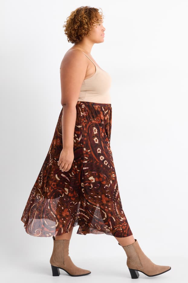 Femmes - Jupe en maille-filet - à motif - marron