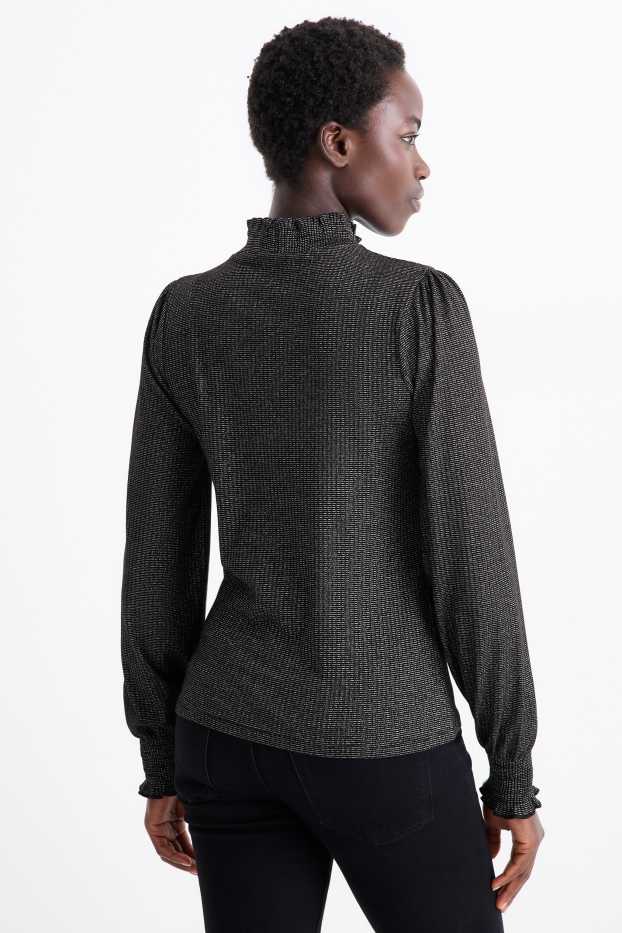 Donna - Maglione - a coste - brillante - nero