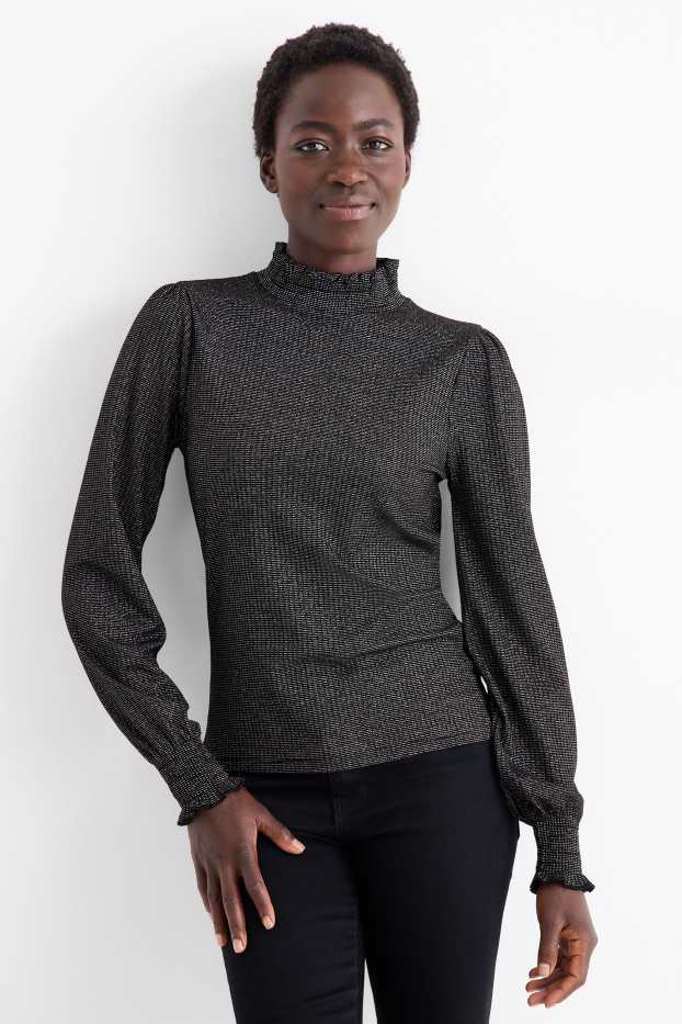 Donna - Maglione - a coste - brillante - nero