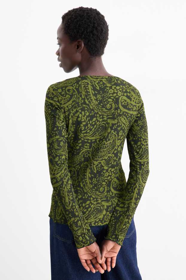 Dámské - Tričko s dlouhým rukávem - regular fit - se vzorem - zelená