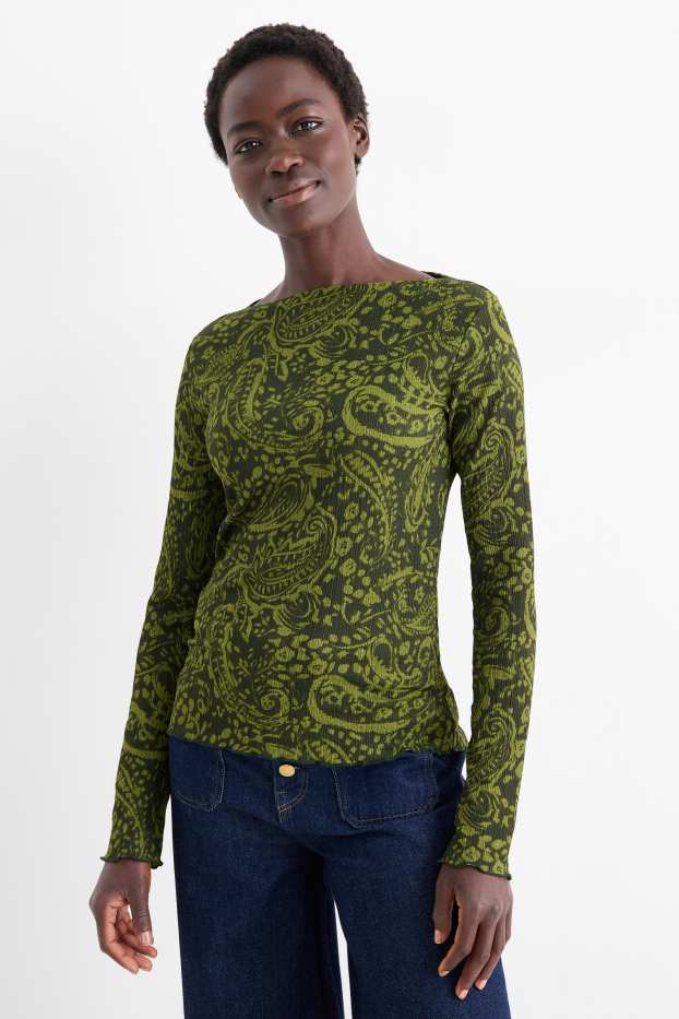 Dámské - Tričko s dlouhým rukávem - regular fit - se vzorem - zelená