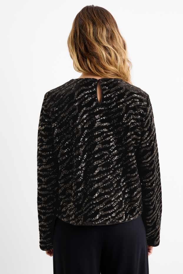 Donna - Blusa di velluto e paillettes - nero