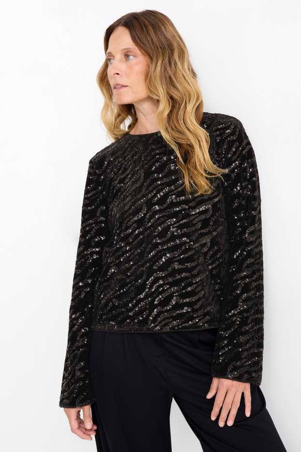 Donna - Blusa di velluto e paillettes - nero