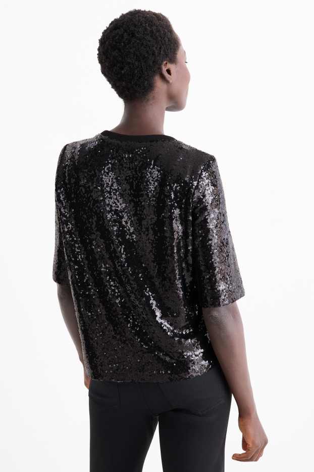 Donna - Blusa di paillettes - in rete - nero
