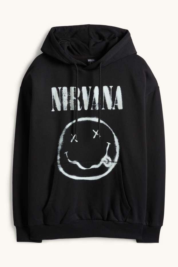 Uomo - Felpa con cappuccio oversize - Nirvana - nero