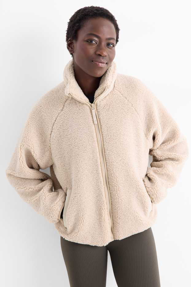 Women - Technical teddy fur jacket - lined - light beige