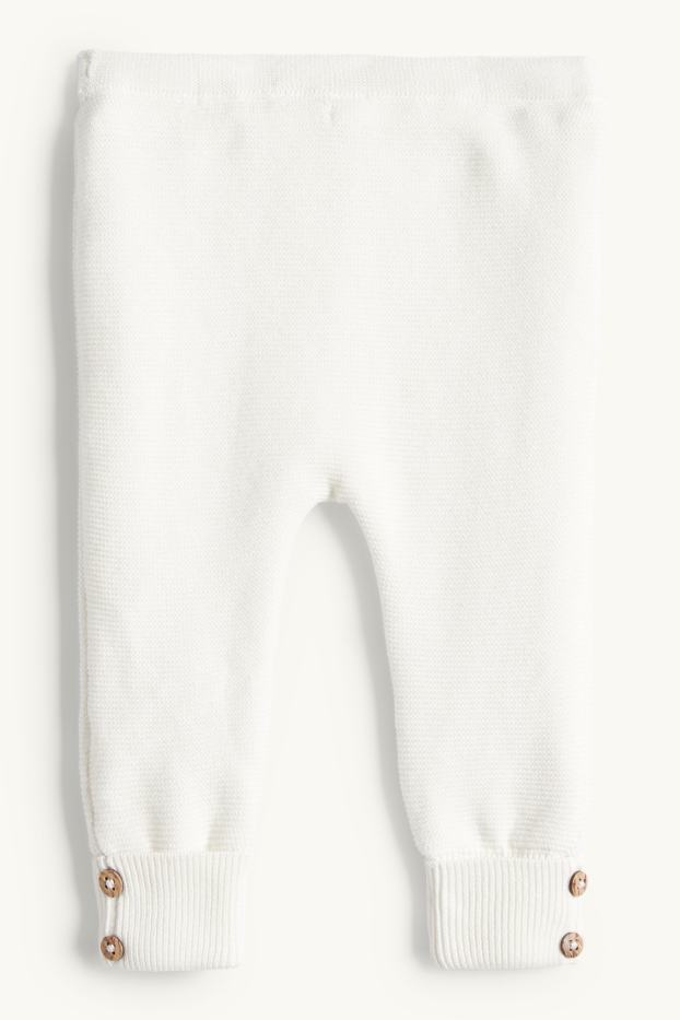 Unisex - Knitted baby leggings - plush-lined - ribbed - white