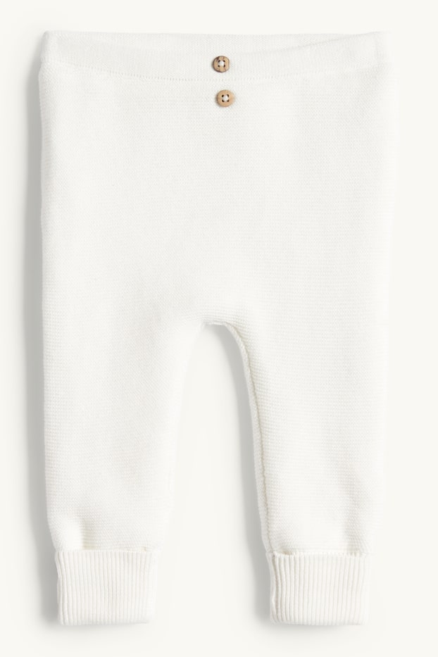 Unisex - Knitted baby leggings - plush-lined - ribbed - white