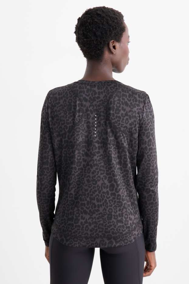 Damen - Sport-Langarmshirt - Relaxed Fit - Leo-Print - schwarz / grau