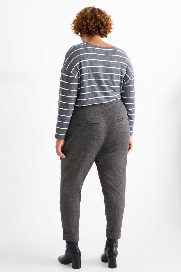 Femmes - Pantalon en jersey - mid waist - tapered fit - texturée - gris foncé