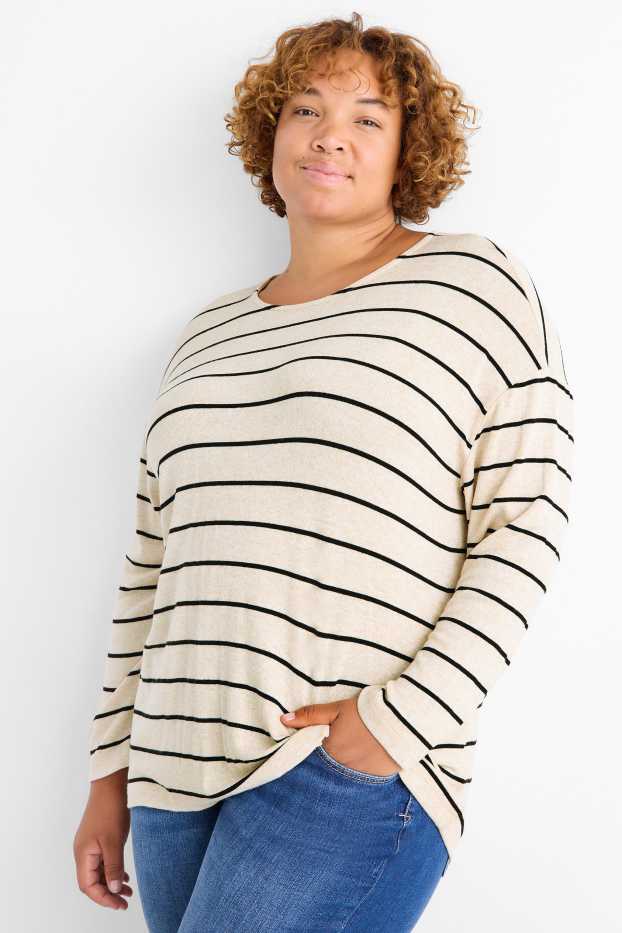 Femmes - Haut à manches longues - relaxed fit - à rayures - noir / beige