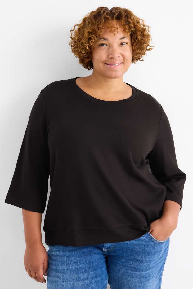 Dámské - Tričko s dlouhým rukávem - relaxed fit - černá
