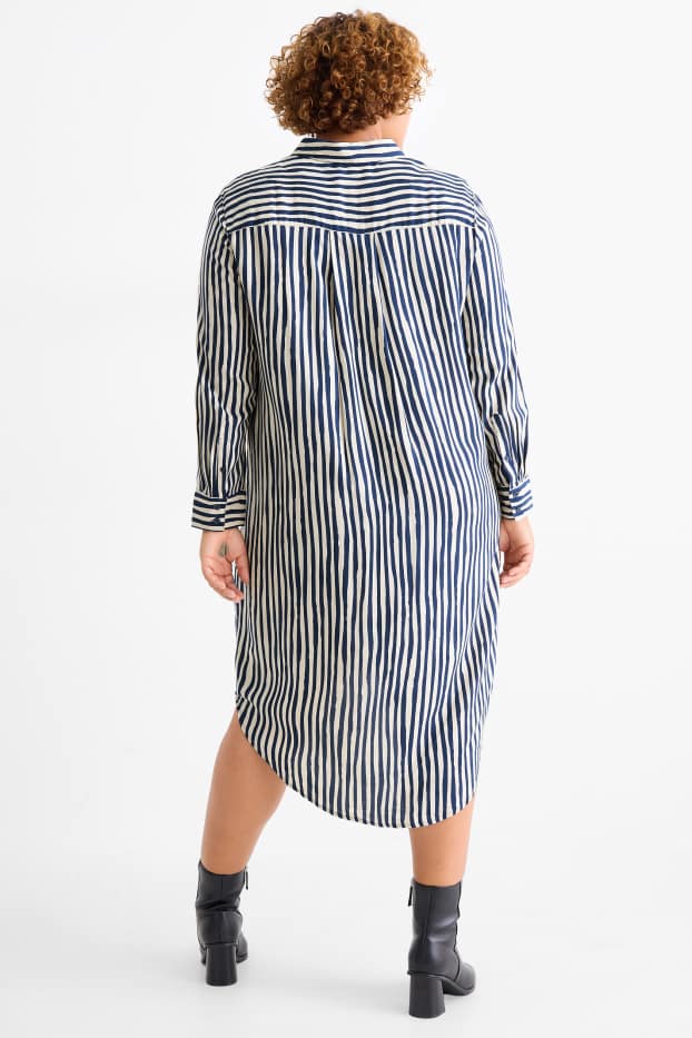 Dames - Blousejurk van viscose - gestreept - blauw / beige