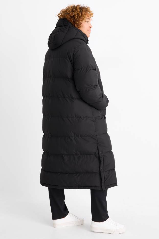 Damen - Steppmantel mit Kapuze - wasserabweisend - schwarz