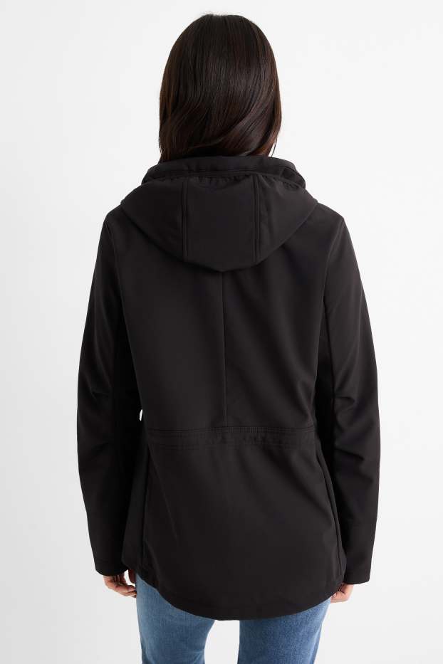 Donna - Giacca soft shell con cappuccio - idrorepellente - 4 Way Stretch - nero