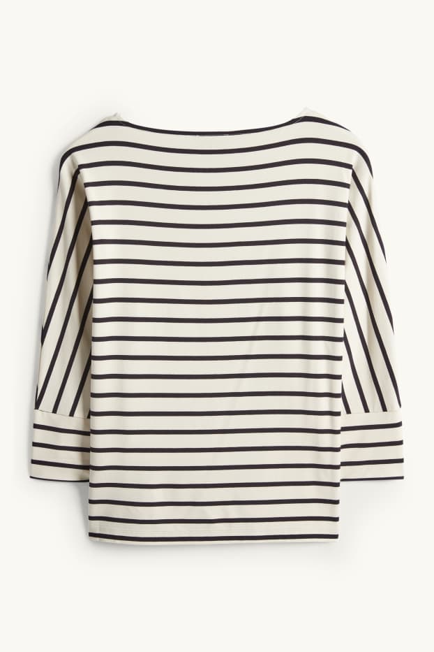 Femei - Tricou cu mânecă lungă - regular fit - cu dungi - negru / nej