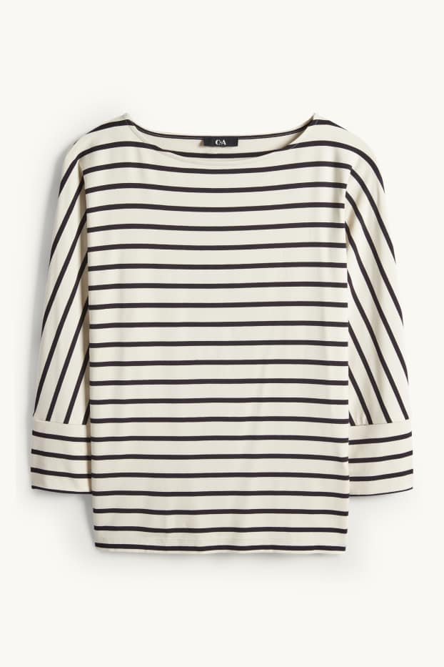 Femei - Tricou cu mânecă lungă - regular fit - cu dungi - negru / nej