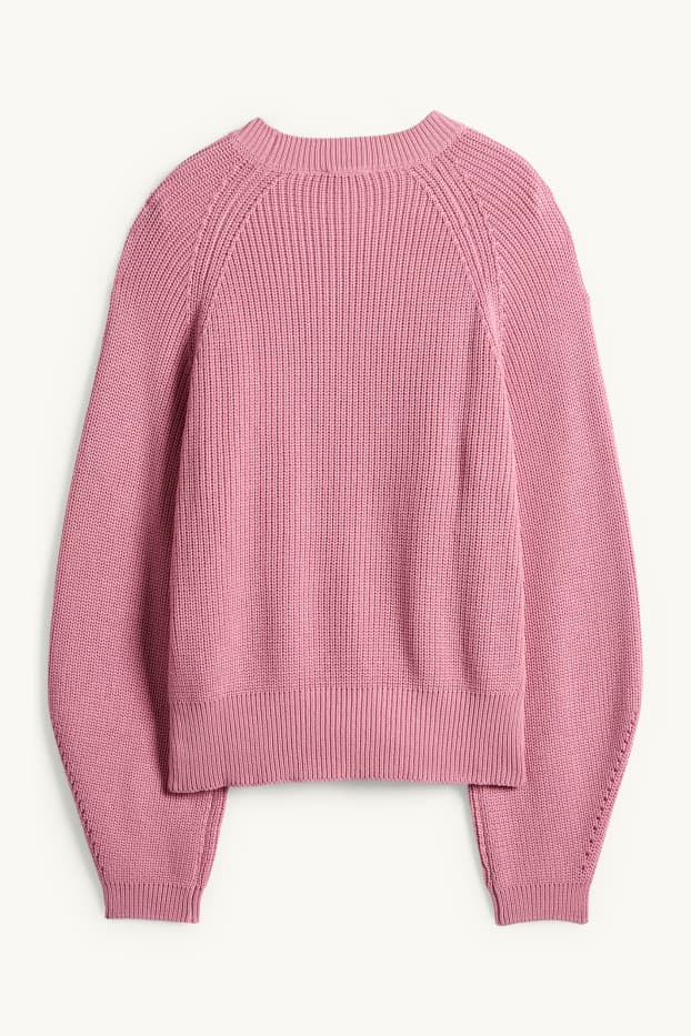 Women - Jumper - ribbed - dark rose