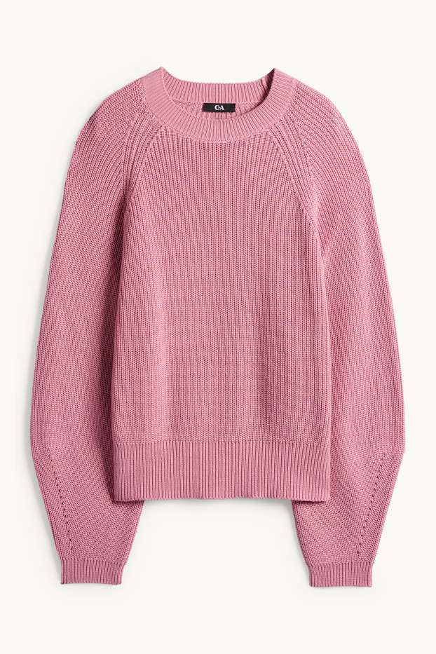 Women - Jumper - ribbed - dark rose