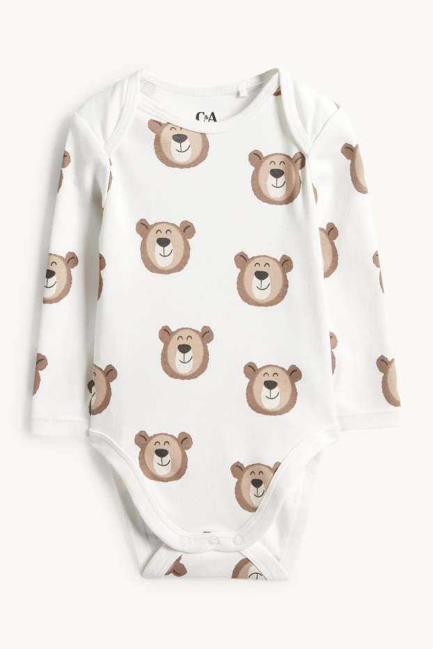 Bebeluși - băieți - Ursuleț - body bebeluși - maro / alb-crem