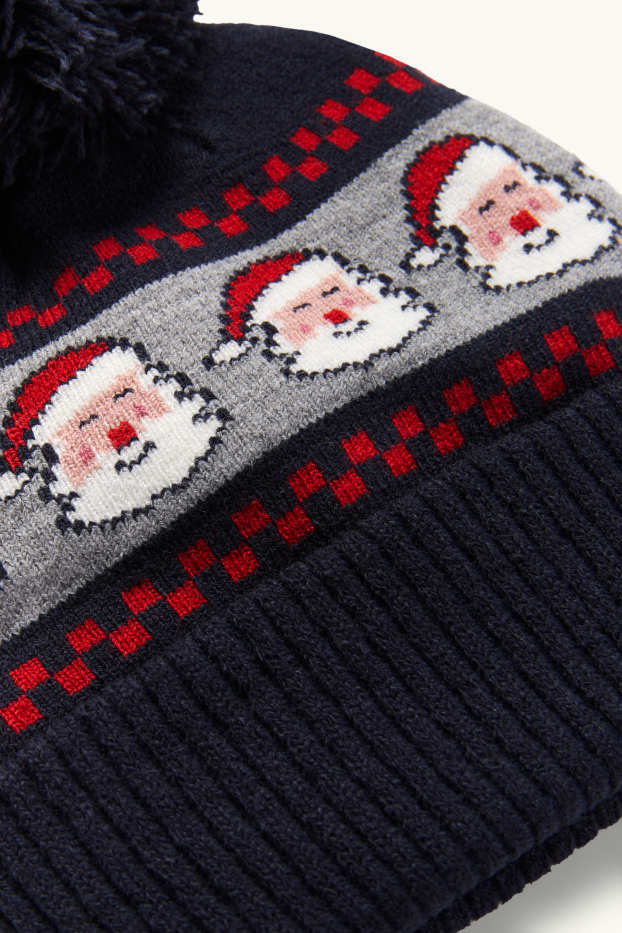 Kinderen: jongens - Kerstman - kerstmuts met pompon - donkerblauw