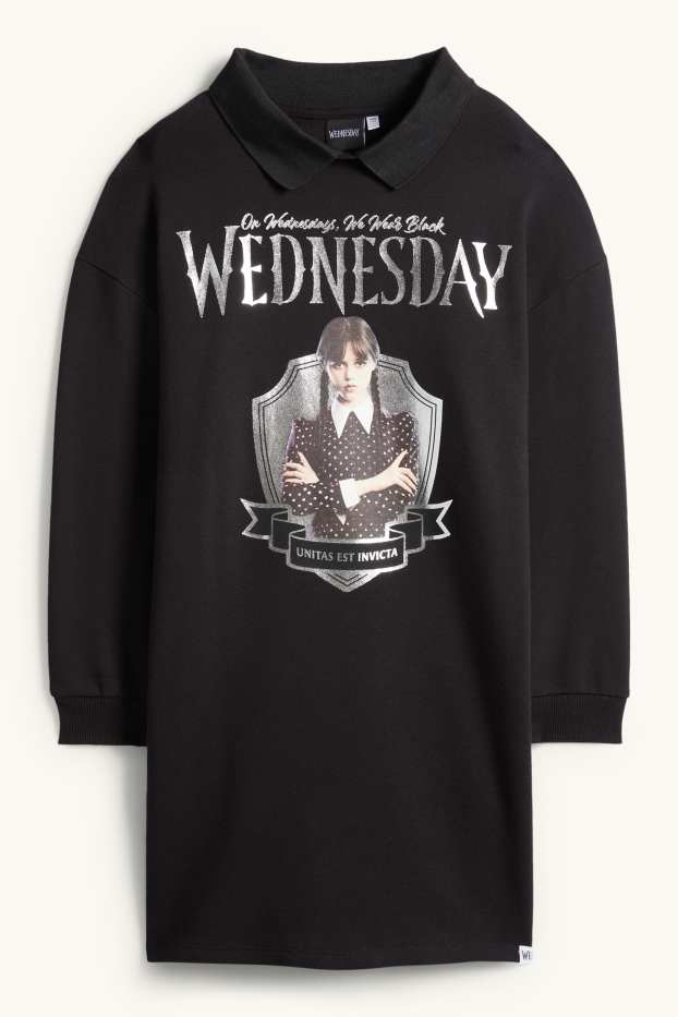 Enfants filles - Mercredi - robe en molleton - effet brillant - noir