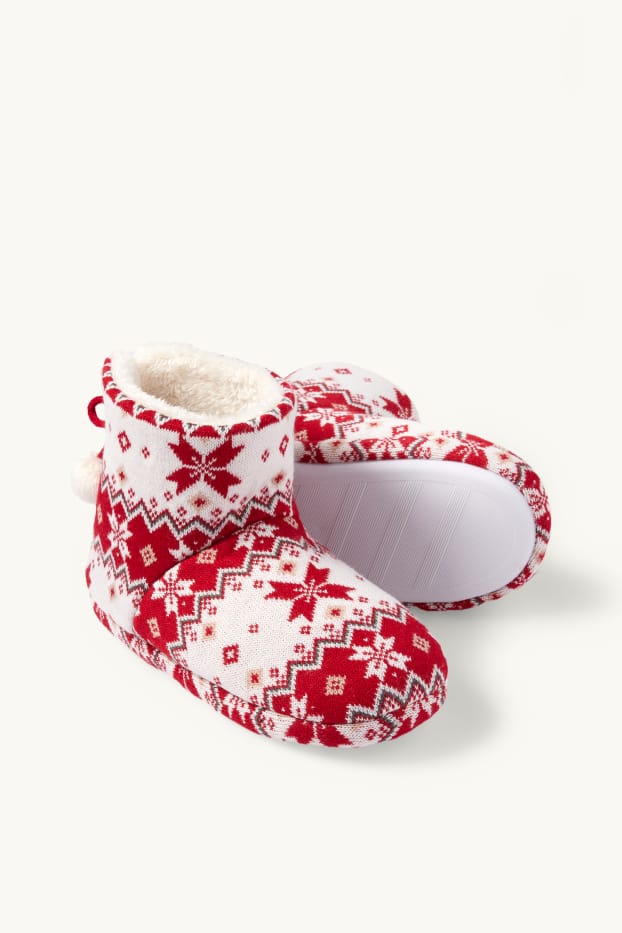 Dames - Mini Me - damespantoffels - met patroon - wit / rood