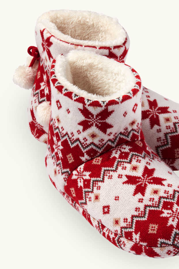 Dames - Mini Me - damespantoffels - met patroon - wit / rood