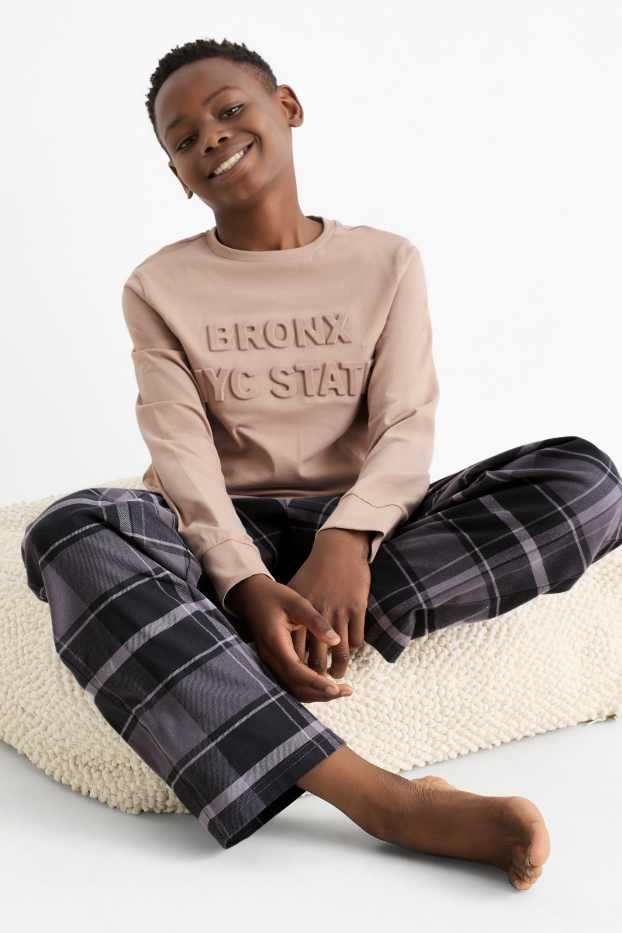 Enfants garçons - NYC - pyjama avec pantalon en flanelle - 2 pièces - beige