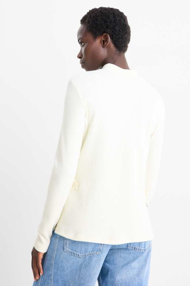 Dona - Samarreta de mànigues llargues - regular fit - acanalada - blanc trencat