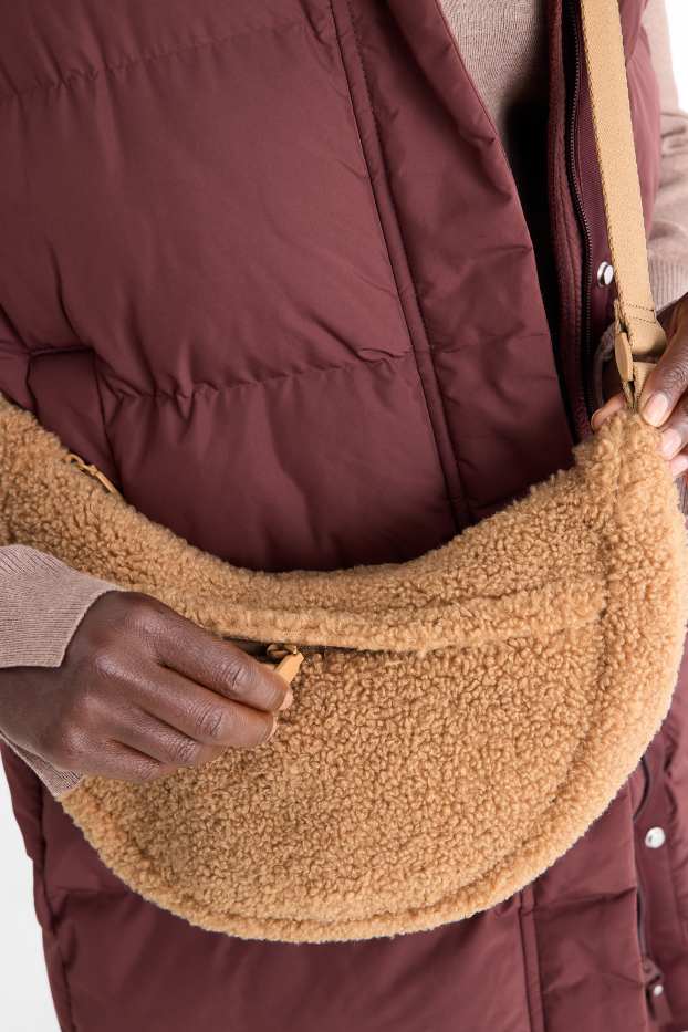 Mujer - Bolso bandolera de peluche - marrón claro