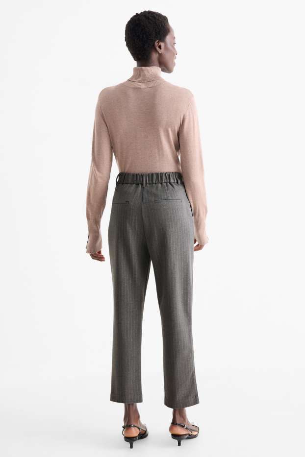 Femei - Pantaloni de stofă - talie înaltă - tapered fit - dungi fine - gri închis