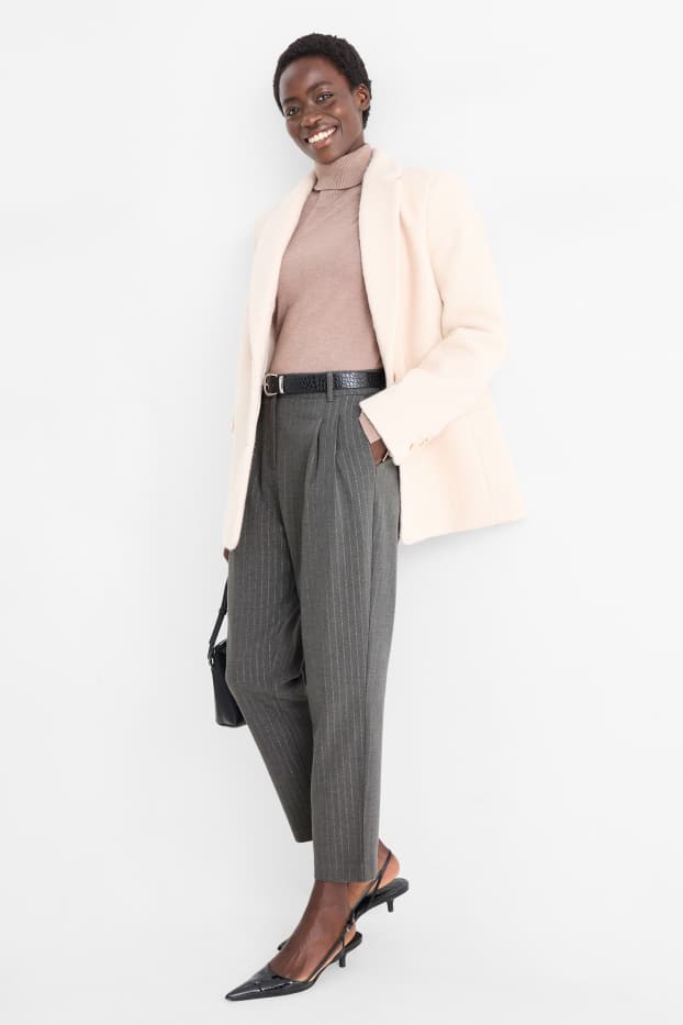 Femei - Pantaloni de stofă - talie înaltă - tapered fit - dungi fine - gri închis