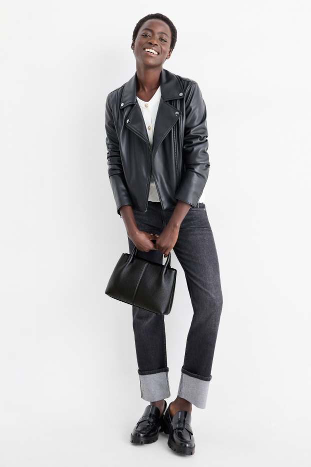 Damen - Kleiner Shopper mit abnehmbarem Taschengurt - Lederimitat - schwarz