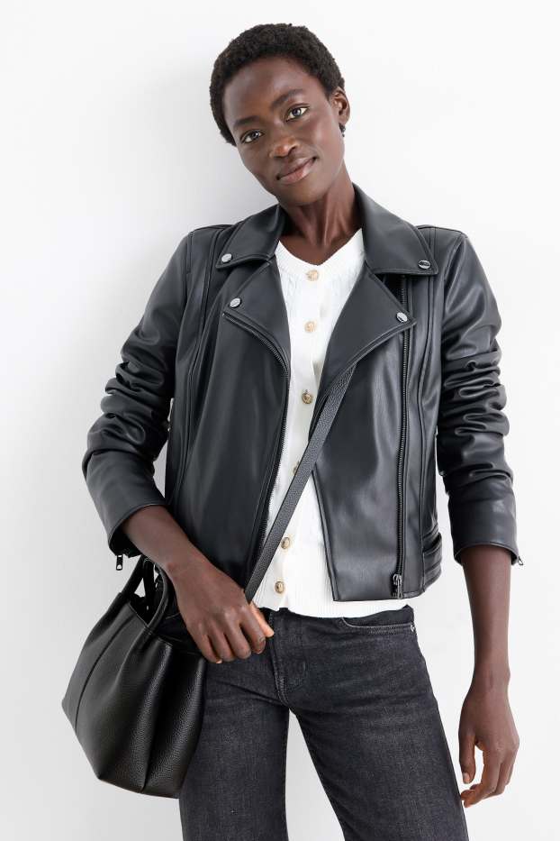 Damen - Kleiner Shopper mit abnehmbarem Taschengurt - Lederimitat - schwarz