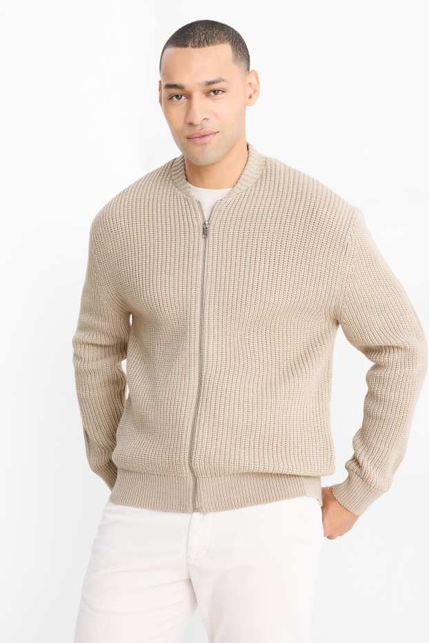 Herren - Strickjacke - gerippt - beige