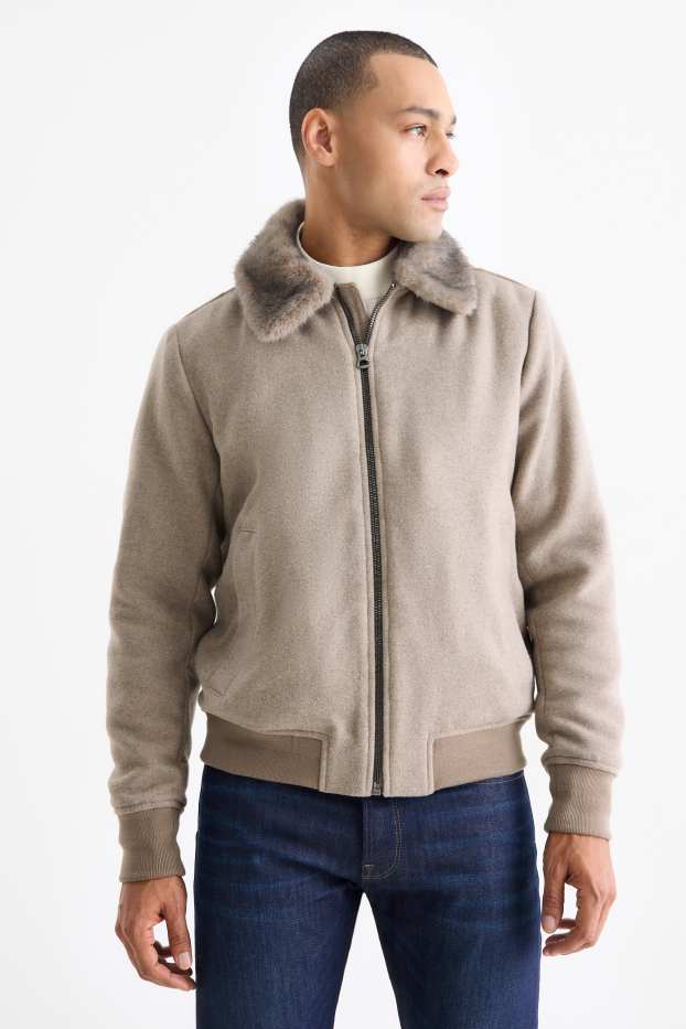 Uomo - Giacca con riporto di ecopelliccia - beige