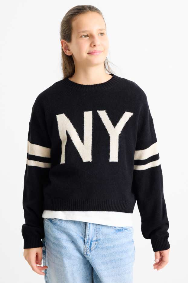 Enfants filles - New York - pull - bleu foncé