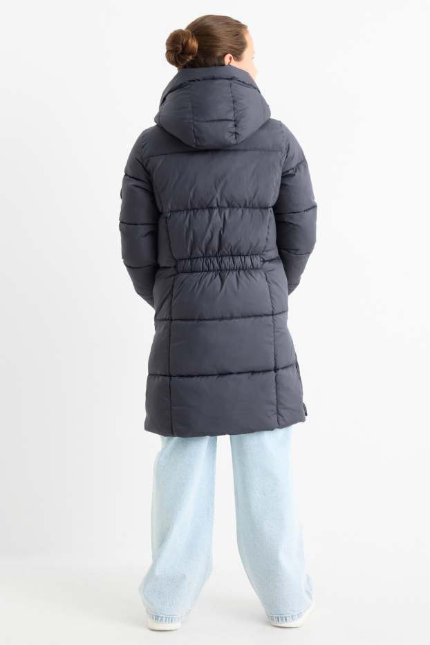 Children Girls - Quilted jacket with hood - dark blue
