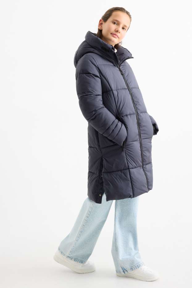 Children Girls - Quilted jacket with hood - dark blue