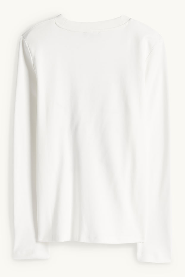 Femmes - Haut à manches longues avec pierres de strass - regular fit - blanc