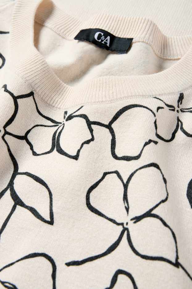 Femmes - Pull - à fleurs - beige clair