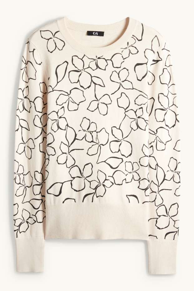 Femmes - Pull - à fleurs - beige clair