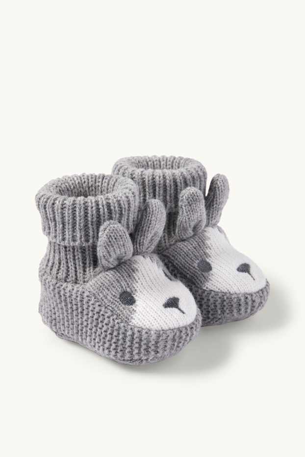 Unisexe - Petits lapins - chaussons bébé - gris
