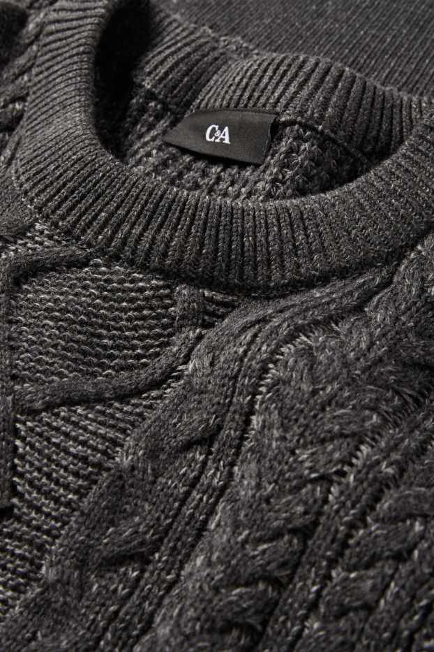 Men - Jumper - cable knit pattern - dark gray