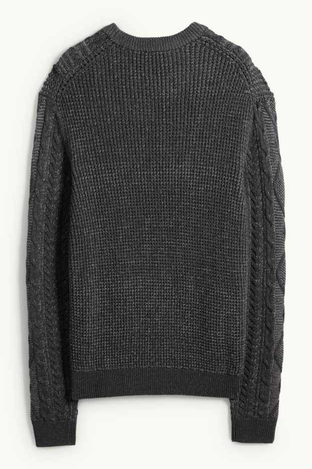 Men - Jumper - cable knit pattern - dark gray