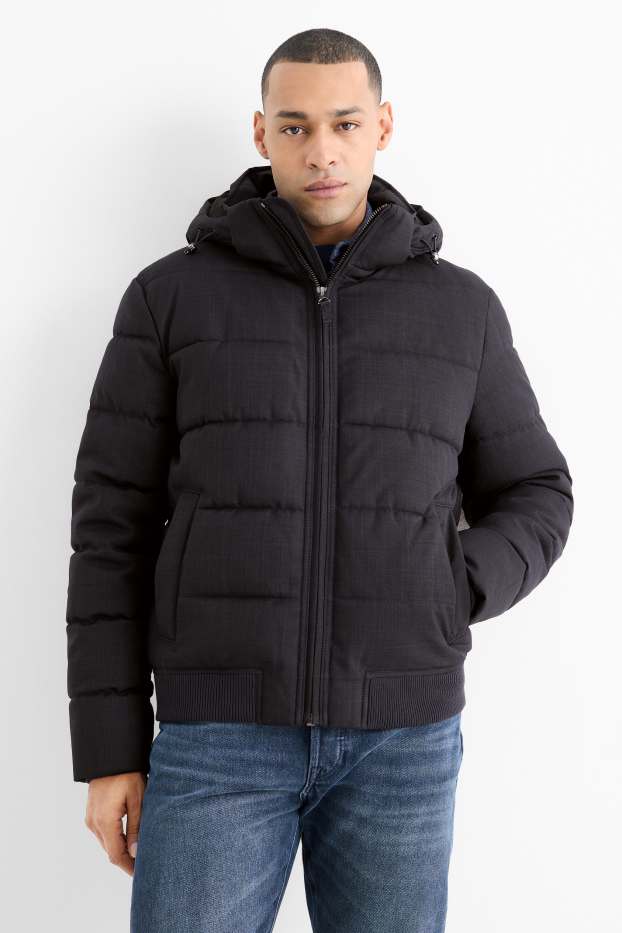 Hommes - Doudoune à capuche - finition déperlante - bleu foncé