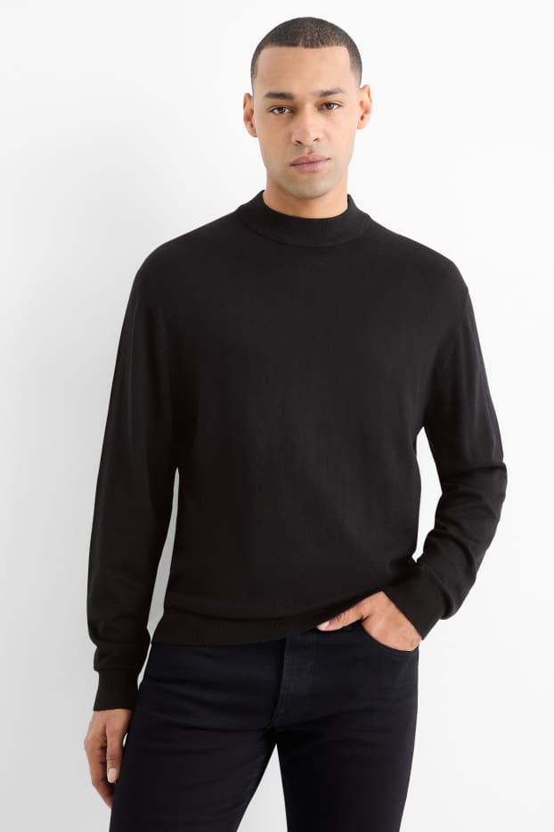 Heren - Fijngebreide trui - zwart
