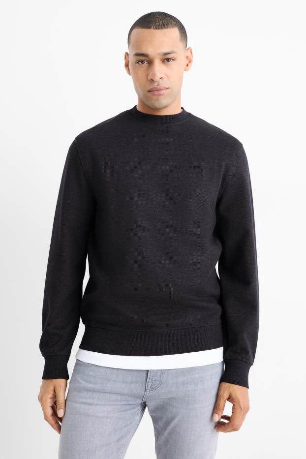 Bărbați - Bluză de molton - structurată - negru melanj